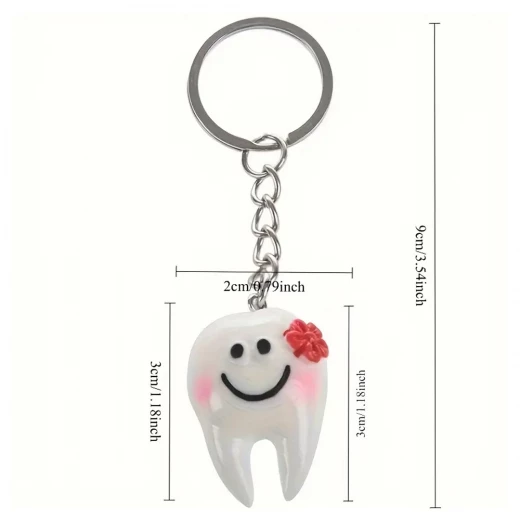 Cute Tooth-Shaped Keychains - Resin joyful Face & Flower Decor Key Rings - Rs Toys - Image 4