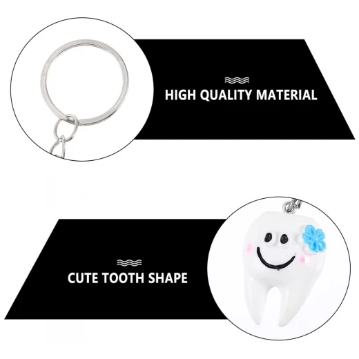 Cute Tooth-Shaped Keychains - Resin joyful Face & Flower Decor Key Rings - Rs Toys - Image 6