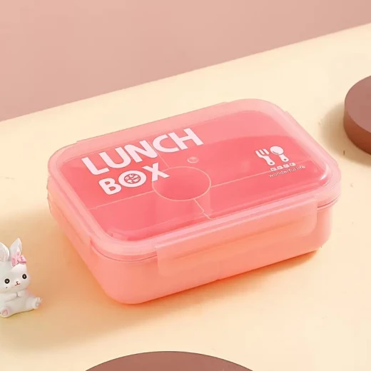 Wonderful Life Lunch Box Transparent  Box 5 Compartments with Fork Spoon , BPA Free , Leak Resistant , Microwaveable Heating Bento Box with Tableware 1000 ml  (1000-RS) - Rs Toys - Image 3