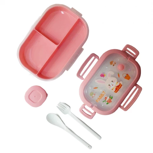 Kids Lunch Box Rabbit Theme , Leak Proof , BPA Free 850 ml  Capacity with spoon & Fork , 1 Mini Dip Container (Q31-22-RS) - Rs Toys - Image 4