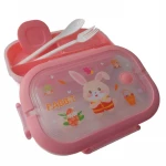 Kids Lunch Box Rabbit Theme , Leak Proof , BPA Free 850 ml  Capacity with spoon & Fork , 1 Mini Dip Container (Q31-22-RS) - Rs Toys