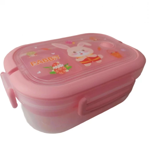 Kids Lunch Box Rabbit Theme , Leak Proof , BPA Free 850 ml  Capacity with spoon & Fork , 1 Mini Dip Container (Q31-22-RS) - Rs Toys - Image 3