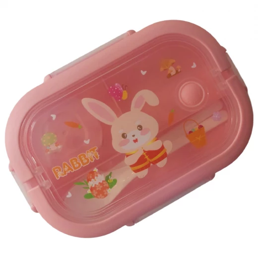 Kids Lunch Box Rabbit Theme , Leak Proof , BPA Free 850 ml  Capacity with spoon & Fork , 1 Mini Dip Container (Q31-22-RS) - Rs Toys - Image 2