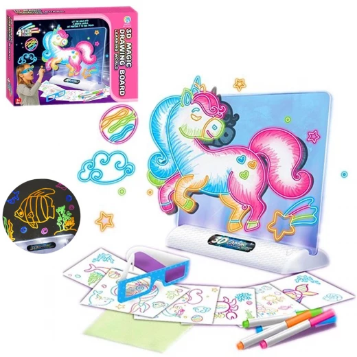 Unicorn 3D Magic Drawing Board with LED Backlight - Includes 4 Neon Markers, Drawing Templates & 3D Glasses (Age 3+) Unicorn 3D Magic Drawing Board with LED Backlight - Includes 4 Neon Markers, Drawing Templates & 3D Glasses (Age 3+)