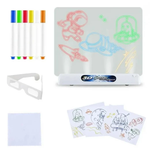 Unicorn 3D Magic Drawing Board with LED Backlight - Includes 4 Neon Markers, Drawing Templates & 3D Glasses (Age 3+) - Rs Toys - Image 8