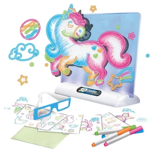 Unicorn 3D Magic Drawing Board with LED Backlight - Includes 4 Neon Markers, Drawing Templates & 3D Glasses (Age 3+) - Rs Toys - Image 9