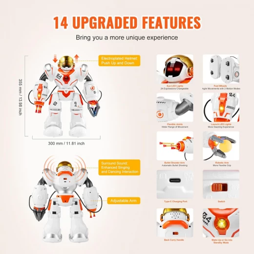 Machine Warfare Guardbot President Remote Control Multi-Function Rechargeable Space Robot 24 Face Expressions & Smart Programming up to 50 Moves (5099-RS) - Rs Toys - Image 5