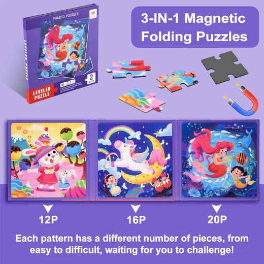 LEVELED PUZZLE – 3 in 1 Phased Magnetic Mermaid Puzzles - 48 PCs Preschool STEM Learning – Suitable for Ages 3 Years & Up (Step 2 B) - Rs Toys - Image 9