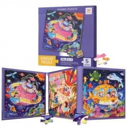 LEVELED PUZZLE - 3 In 1 Phased Magnetic Puzzle , Space & Hot air balloon Puzzles 155 Pcs - STEM Learning - Suitable for Ages 6 Years & Up (Step 5 A)