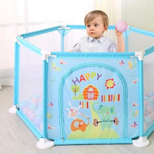 Hexagonal Baby Playpen with Mat, Foldable Tent, and Ball Pool - Safe Indoor and Outdoor Play Area - Suitable for Infants Aged 0-2 Year - Rs Toys - Image 9