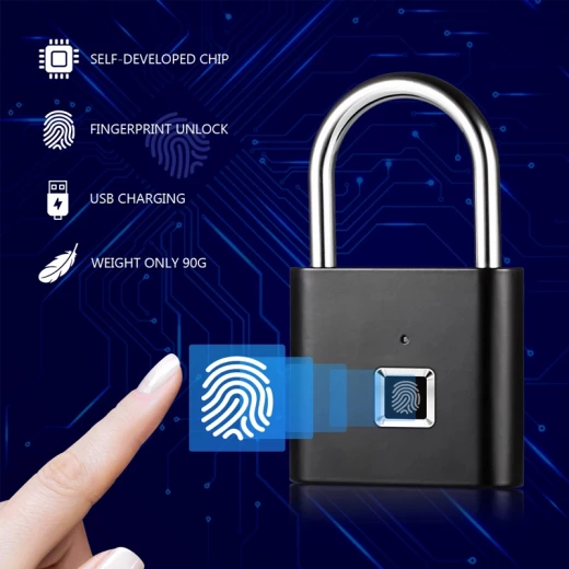 قفل بصمة ذكي صغير مضاد للسرقة قابل للشحن، مناسب للحقائب والأبواب والخزائن والسيارات الحاوية والدراجات، ويدعم إدخال 10 بصمات. - ألعاب ار اس - Image 2