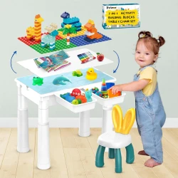 Animal Blocks World 102 Pcs Multifunctional Learning & Building Adjustable Table Heists With Chair (MG1056-RS)