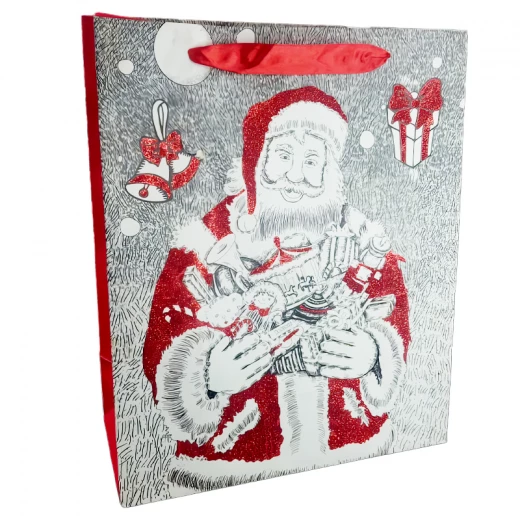 Christmas Gift Cardboard Bag – Santa with Gifts Theme with Spotted Glitter – Size 31.5 × 11.5 × 26.5 cm (Santa-4) Christmas Gift Cardboard Bag – Santa with Gifts Theme with Spotted Glitter – Size 31.5 × 11.5 × 26.5 cm (Santa-4)