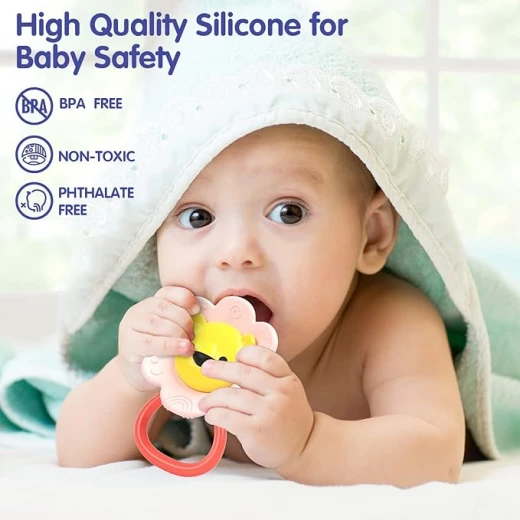 8-Piece Baby Rattles and Teething Toys Set for Newborns 0–12 Months, BPA-Free Infant Sensory Toys with Giant Baby Bottle, Safe Chewable Teethers - Rs Toys - Image 2