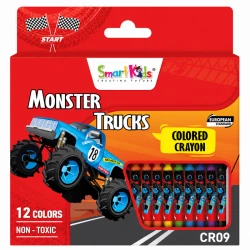 Smart Kids Monster Trucks Printed Design 12-Color Washable Wax Crayon Set for Kids – Safe Non-Toxic Drawing & Coloring Crayons (CR09-RS)