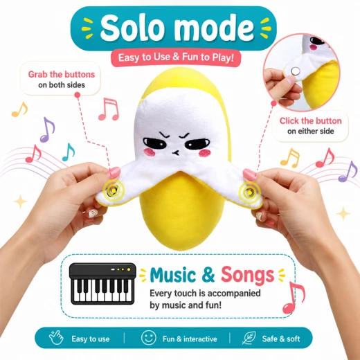 Strawberry Plush Touch-Sensor Interactive Figure Soft Stuffed Banana Music Piano Battery Operated Cute Learning Education for All Family Solo Mode & Double Mode - Rs Toys - Image 3