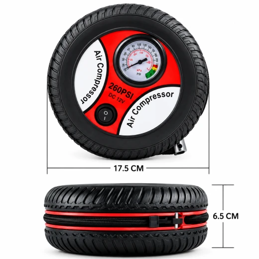 Portable Electric Car Air Compressor 260 PSI DC 12V with Built-in Pressure Gauge and 3 Nozzle Adapters for Car and Bicycle Tires Sports Balls Toys and Inflatables - Rs Toys - Image 3