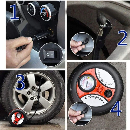 Portable Electric Car Air Compressor 260 PSI DC 12V with Built-in Pressure Gauge and 3 Nozzle Adapters for Car and Bicycle Tires Sports Balls Toys and Inflatables - Rs Toys - Image 8