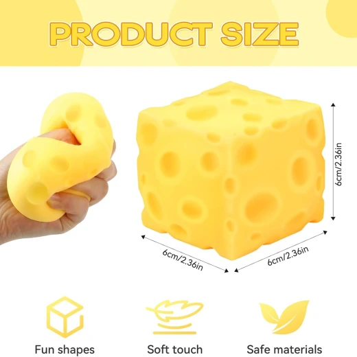 Cheese-Scented Squishy Toy – 6 cm Yellow Cheese Cube Slow-Rising Extra Soft TPR Sensory Fidget Squeeze Toy for Stress Relief, Kids & Adults - Rs Toys - Image 3