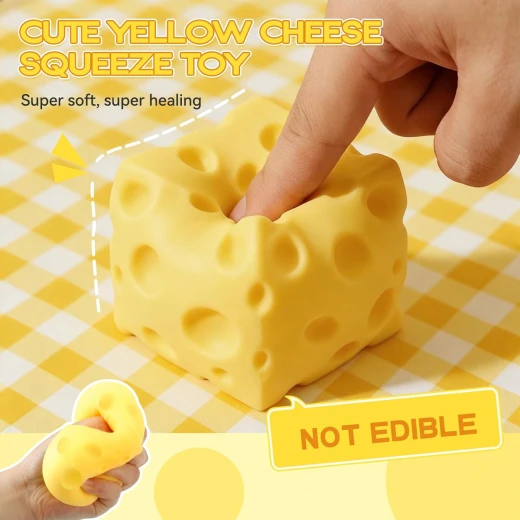 Cheese-Scented Squishy Toy – 6 cm Yellow Cheese Cube Slow-Rising Extra Soft TPR Sensory Fidget Squeeze Toy for Stress Relief, Kids & Adults - Rs Toys - Image 6