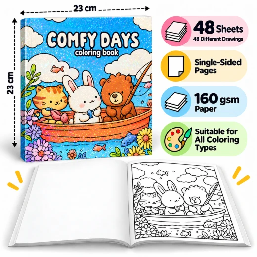 Coloring Book for All Ages with 48 Different Illustrations Single-Sided Printing Thick 160 gsm Paper 23 × 23 cm  - Light Blue Outer Cover - Rs Toys - Image 5