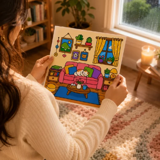 Coloring Book for All Ages with 48 Different Illustrations Single-Sided Printing Thick 160 gsm Paper 23 × 23 cm - Dark Pink Ouer Cover - Rs Toys - Image 2