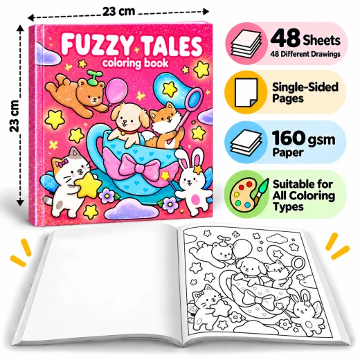 Coloring Book for All Ages with 48 Different Illustrations Single-Sided Printing Thick 160 gsm Paper 23 × 23 cm - Dark Pink Ouer Cover - Rs Toys - Image 5
