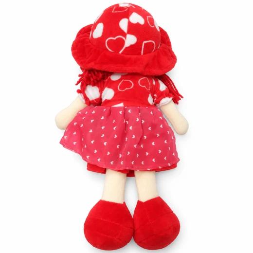 Flouna Soft Stuffed Plush Doll Toy with Red Braided Hair, Heart Dress & Lace Skirt, 40 cm – Red - Rs Toys - Image 3