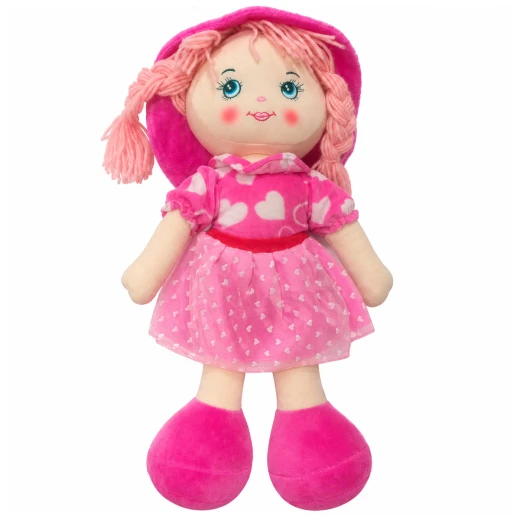 Flouna Soft Stuffed Plush Doll Toy with Pink Braided Hair, Heart Dress & Lace Skirt, 40 cm - Pink - Rs Toys - Image 2