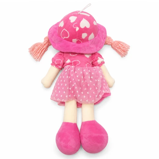 Flouna Soft Stuffed Plush Doll Toy with Pink Braided Hair, Heart Dress & Lace Skirt, 40 cm - Pink - Rs Toys - Image 3