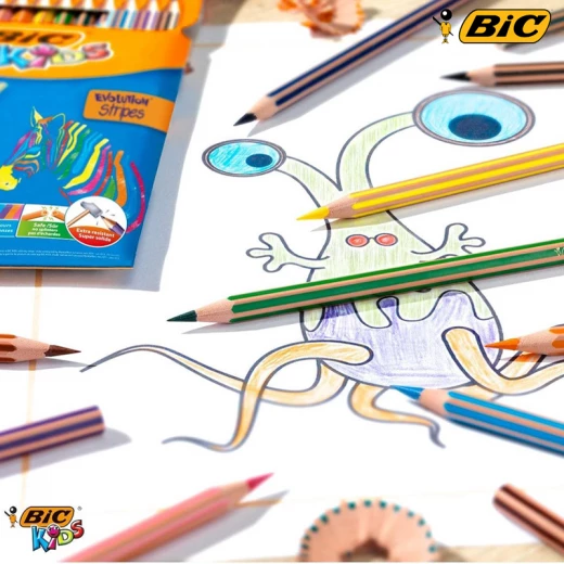 BIC Kids - Evolution Stripes Wood-Free Colouring Pencils Pack of  18 (Kids-18) - BIC - Image 2