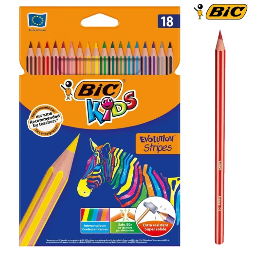 BIC Kids - Evolution Stripes Wood-Free Colouring Pencils Pack of 18 (Kids-18) BIC Kids - Evolution Stripes Wood-Free Colouring Pencils Pack of 18 (Kids-18)