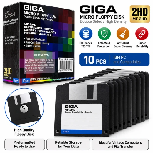 GIGA Micro Floppy Disk MF 2HD High-Density Double-Sided Preformatted Floppy Disks Compatible with IBM PC and Compatible Computers – Pack of 10 Disks - Rs Toys - Image 4