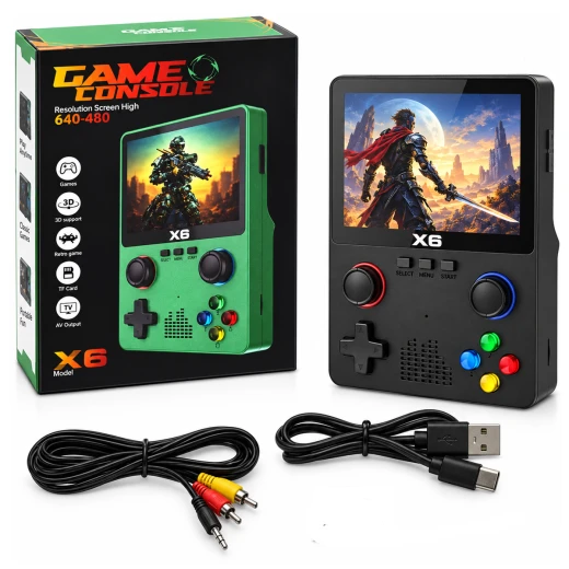 X6 Portable Game Console with 3.5-Inch Display Dual 3D Joysticks Support for 10,000+ Games MicroSD up to 64GB and TV Connection (X6) X6 Portable Game Console with 3.5-Inch Display Dual 3D Joysticks Support for 10,000+ Games MicroSD up to 64GB and TV Connection (X6)