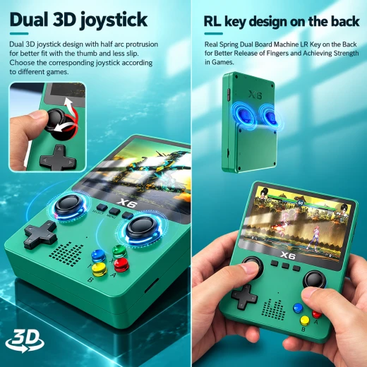 X6 Portable Game Console with 3.5-Inch Display Dual 3D Joysticks Support for 10,000+ Games MicroSD up to 64GB and TV Connection (X6) - Rs Toys - Image 3