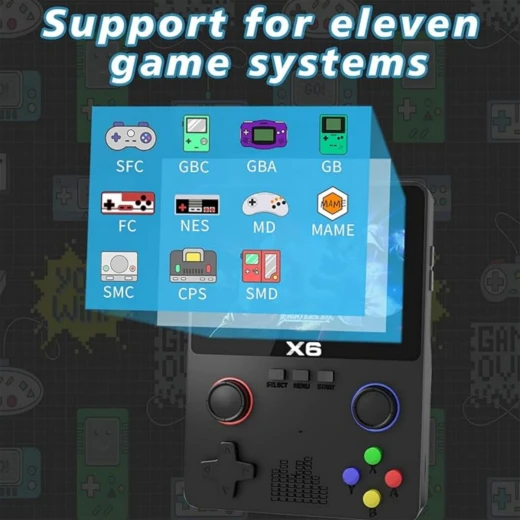 X6 Portable Game Console with 3.5-Inch Display Dual 3D Joysticks Support for 10,000+ Games MicroSD up to 64GB and TV Connection (X6) - Rs Toys - Image 6