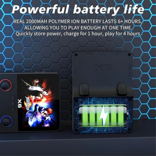 X6 Portable Game Console with 3.5-Inch Display Dual 3D Joysticks Support for 10,000+ Games MicroSD up to 64GB and TV Connection (X6) - Rs Toys - Image 7