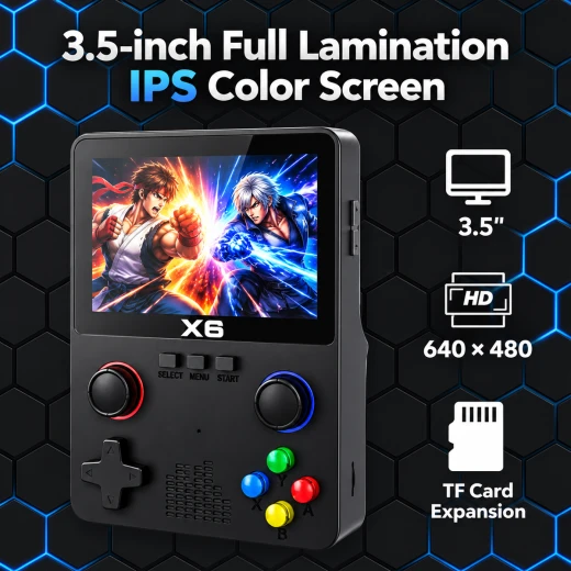 X6 Portable Game Console with 3.5-Inch Display Dual 3D Joysticks Support for 10,000+ Games MicroSD up to 64GB and TV Connection (X6) - Rs Toys - Image 8