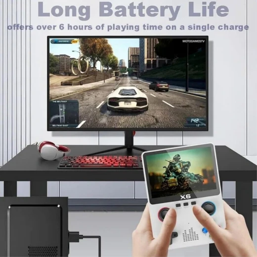X6 Portable Game Console with 3.5-Inch Display Dual 3D Joysticks Support for 10,000+ Games MicroSD up to 64GB and TV Connection (X6) - Rs Toys - Image 9