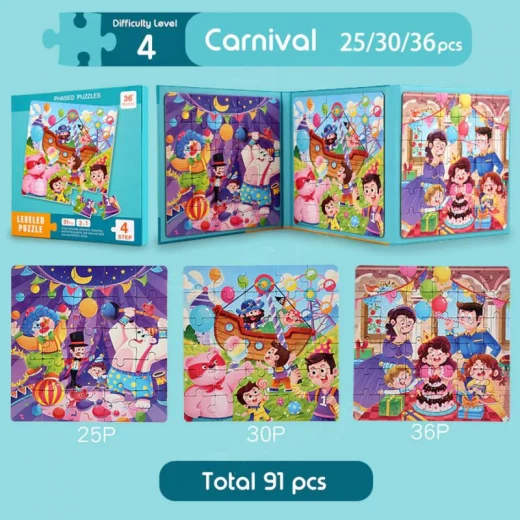 LEVELED PUZZLE - 3 In 1 Phased Magnetic Puzzle , Carnival Puzzles 91 PCs - STEM Learning- Suitable for Ages 5 Years & Up (Step 4 B) - Rs Toys - Image 2