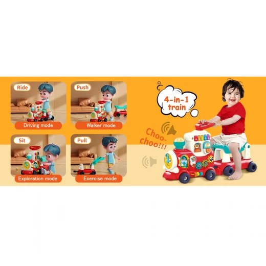 4-in-1 Ride-On Train for Toddlers - Push, Pull, Sit & Ride | Learning Walker Car Toy for Kids Ages 8–36 Months - Rs Toys - Image 2