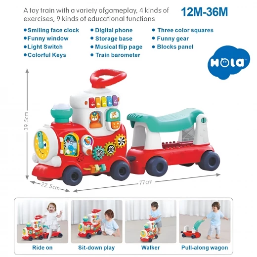 4-in-1 Ride-On Train for Toddlers - Push, Pull, Sit & Ride | Learning Walker Car Toy for Kids Ages 8–36 Months - Rs Toys - Image 10