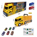 Truck Carrying Container with 6 Iron Sports Cars & 12 Road Signs - Kids Vehicle Transport Toy - Ages 3+ - Rs Toys
