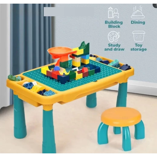 Kids Multi-Function Building Block Table - 94 PCS - STEM Educational Play Table with Marble Run & Storage - Rs Toys - Image 4