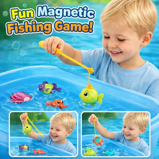Magnetic Fishing Game for Kids 9 Pieces with Fishing Rod – Educational Water Toy for Developing Motor Skills and Hand-Eye Coordination – Suitable for Kids 2 Years & up - Rs Toys - Image 3