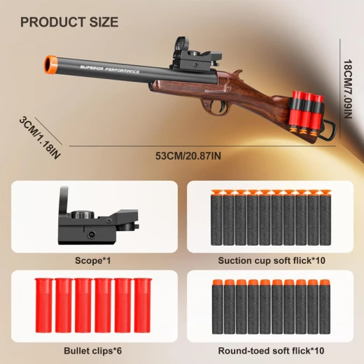 Long Single Barrel Shotgun Foam Blaster with Ejecting Shell & Soft Bullets - Realistic Toy Model- Suitable for Ages 8+ - Rs Toys - Image 6
