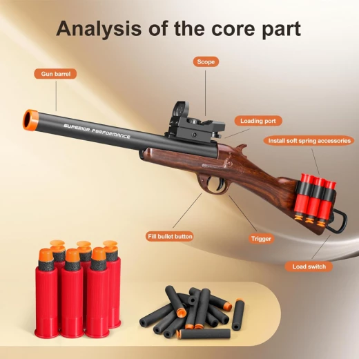 Long Single Barrel Shotgun Foam Blaster with Ejecting Shell & Soft Bullets - Realistic Toy Model- Suitable for Ages 8+ - Rs Toys - Image 7