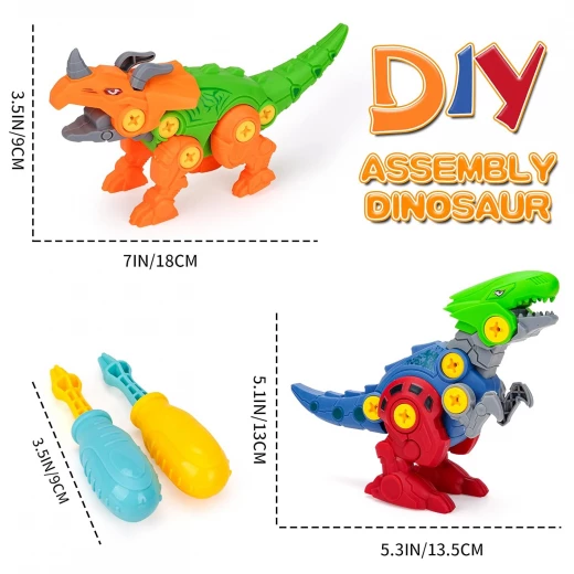 ألعاب ديناصورات قابلة للتفكيك – مجموعة تضم ديناصورين قابلين للبناء (ألوان عشوائية) مع مفكين يدويين، لعبة تعليمية تفاعلية لتنمية المهارات للأطفال من عمر 3 سنوات فما فوق - ألعاب ار اس - Image 2