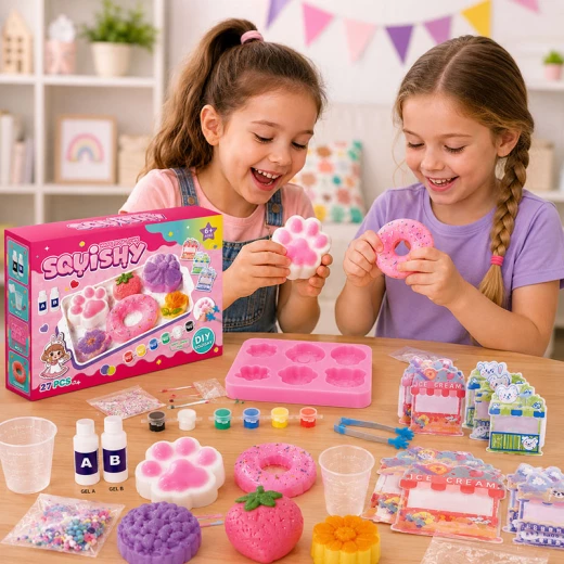 مجموعة  لصنع ألعاب السكوشي للأطفال – طقم إبداعي مكون من 27 قطعة مع قوالب وألوان وإكسسوارات – لعبة حسية لتخفيف التوتر وتنمية الإبداع – مناسب لعمر 6 سنوات فما فوق - ألعاب ار اس - Image 3