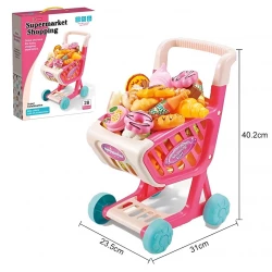 Supermarket Shopping Cart Playset for Kids, 28-Piece Pretend Bakery, Donuts & Sweets Food Set, Durable Grocery Trolley for Girls – Ages 3+